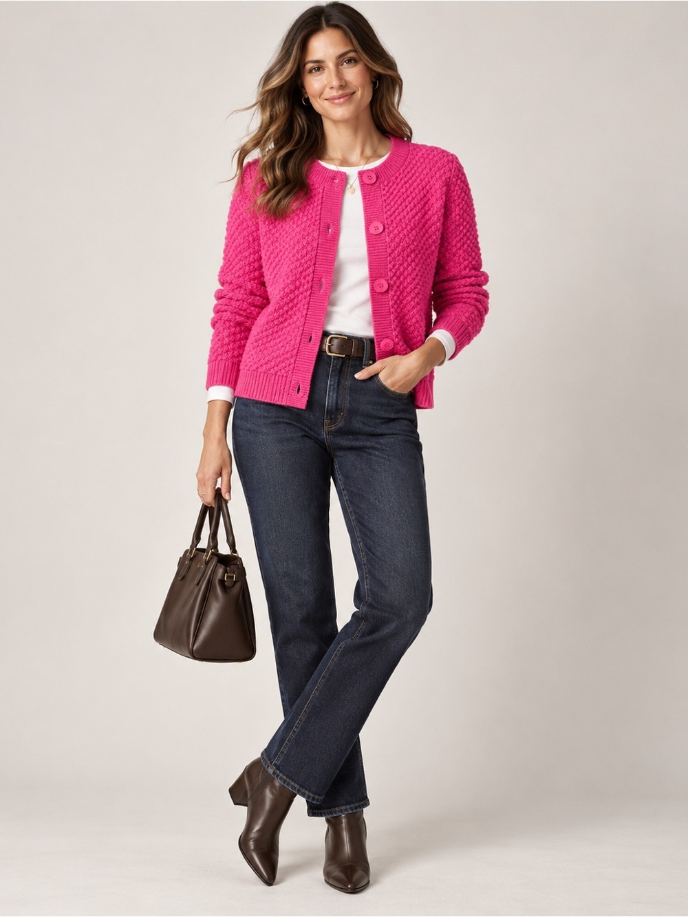 Deadstock Vintage Appleseed's Popcorn Knit Cardigan French Rose L